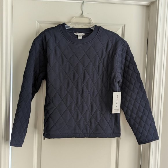 Athleta Retroplush Quilted Crew Sweatshirt, Navy, Medium - Picture 3 of 12